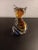 GORGEOUS Murano Style Amber w/ Blue & White Swirl Art Glass 4.5" Cat Figurine. This stunning art glass figurine features a...