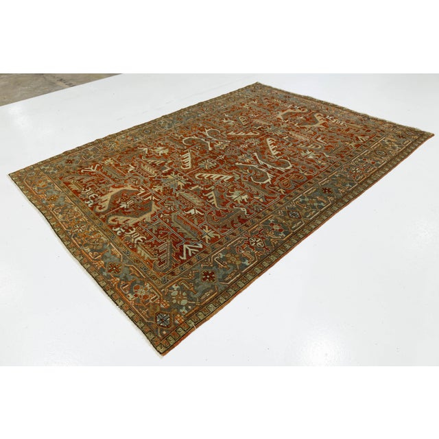 6x9 Antique Persian Heriz Serapi Rug Hand-Knotted Wool, Geometric Medallion For Sale - Image 9 of 9