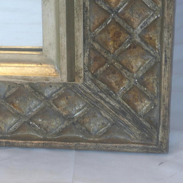 Mid-Century Modern Vintage Silver Gilt Waffle Weave Mirror For Sale - Image 3 of 4