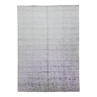 2010s Handmade Modern Wool & Silk Rug With Gray-Silver Abstract Motif For Sale