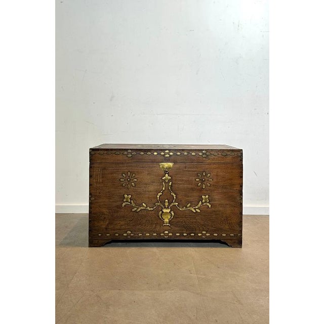 Brass-Mounted Wooden Chest For Sale - Image 5 of 5