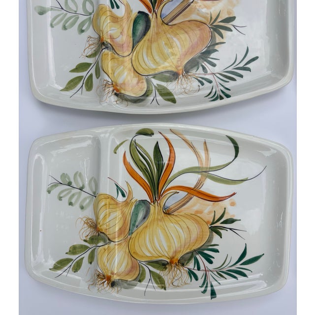 Yellow Vintage Mancioli Italian Hand-Painted Onion Divided Serving Platter Plates | Made in Italy, Set of 6 For Sale - Image 8 of 10