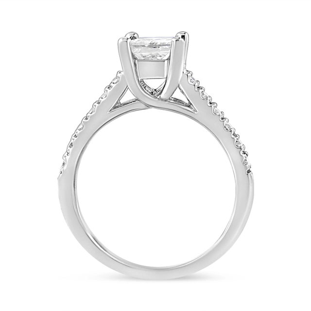 Haus of Brilliance 14K White Gold 1 1/5 Cttw 4-Prong Set Princess Diamond Classic Engagement Ring Ring Size 8 For Sale - Image 4 of 6