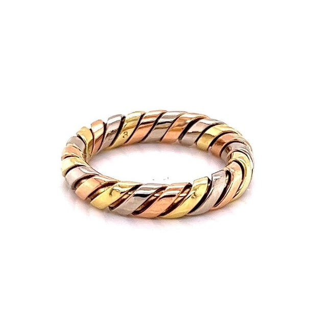 Contemporary Mid 20th Century Bvlgari Tubogas 18k Tri-Color Gold Band Ring Size 6.5 For Sale - Image 3 of 7
