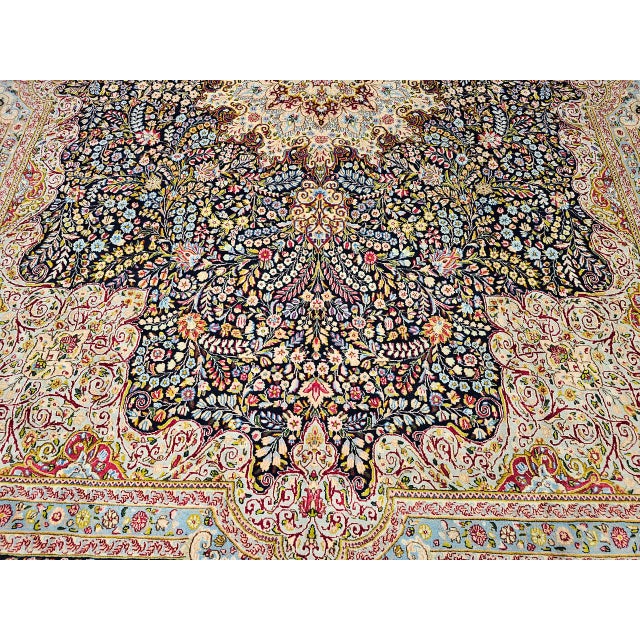Antique Oversized Persian Kerman Lavar Rug, Hand-Knotted Wool, Millefleur Floral Pattern, Navy & Ivory, 10x14 For Sale - Image 17 of 17