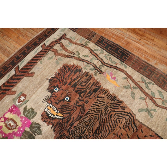 Brown Rare Room size Lion Turkish Rug Dated 1903 For Sale - Image 8 of 18