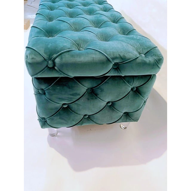 Contemporary Tufted Hunter Green Rectangular Ottoman For Sale - Image 3 of 10