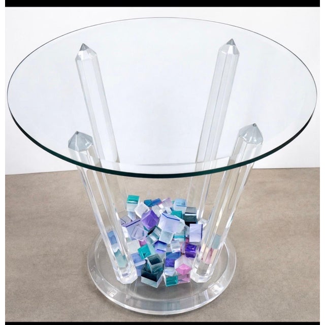 Transparent Will Grant Post-Modern Lucite Table with Stacked Color Cubes & Beveled Glass For Sale - Image 8 of 13