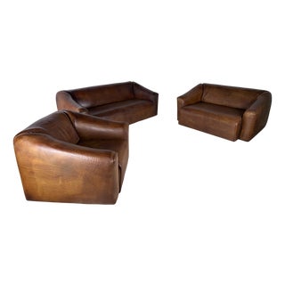 Leather Lounge Set from de Sede, 1970s, Set of 3 For Sale