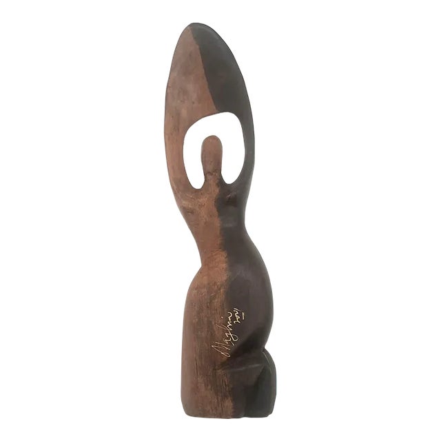 Early 21st Century Ghanian Iroko Wood Figurine of Kneeling Woman For Sale
