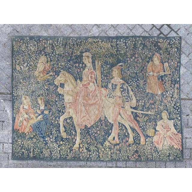 Vintage French Hand-Printed Medieval Design Noble Amazon Tapestry, 1960s For Sale - Image 18 of 18