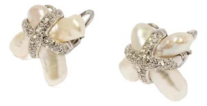 Pair of 1990s Christopher Walling Pearl and Diamond Earrings