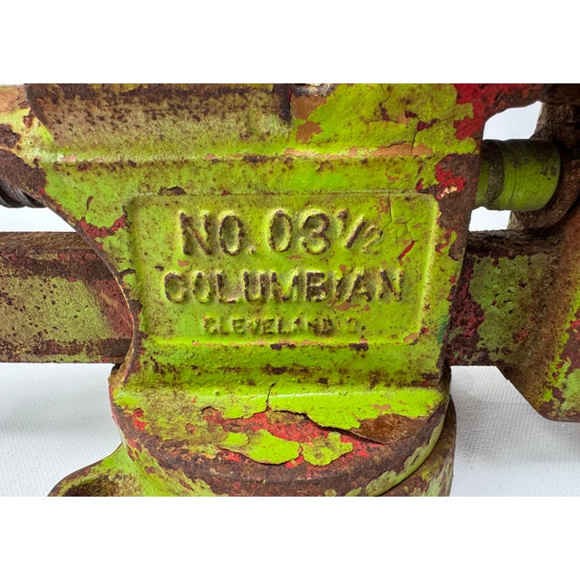 Vintage Columbian Bench Vise Cleveland Usa Layered Paint For Sale - Image 4 of 11