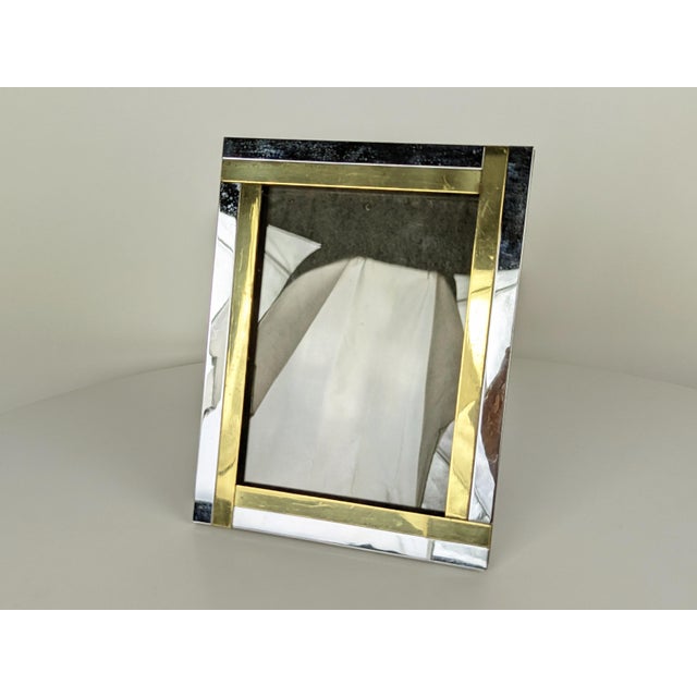Italian picture frame in brass, chrome- plated metal & brown velvet. Good condition: few light scratches.