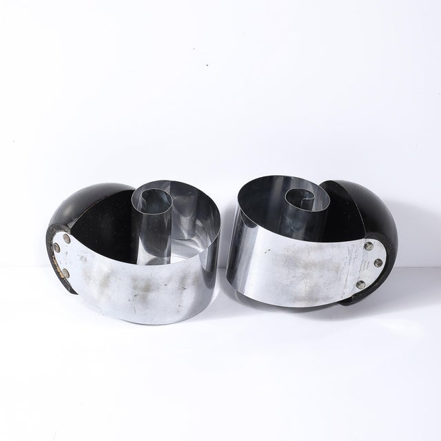 Art Deco Machine Age Spring Steel & Black Enamel Spherical Bookends by Revere For Sale - Image 11 of 14