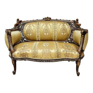 French Style Gold Sofa With Gold Details For Sale