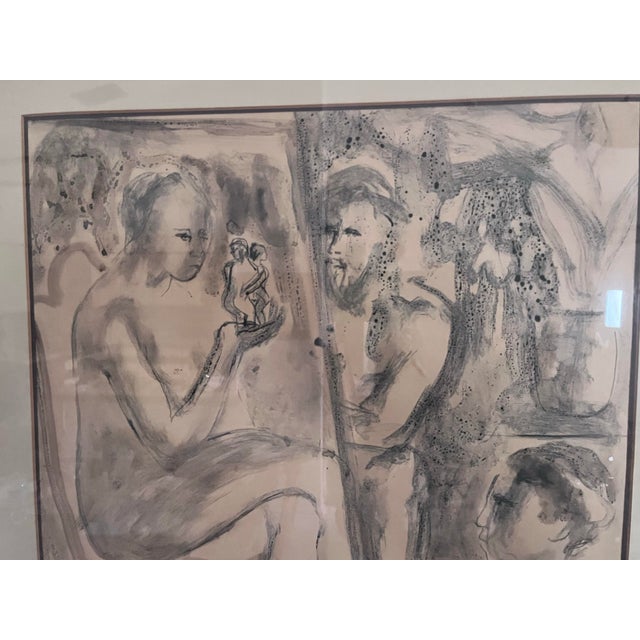 Mid-Century Modern Monochromatic Figurative Watercolor of Reclining Nudes For Sale - Image 9 of 10