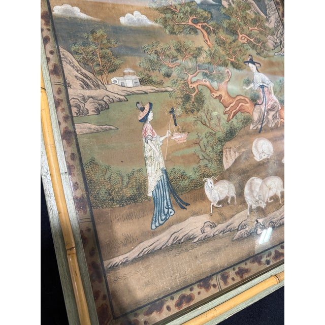 Wood 18th Century, Chinese Export Qing Pith Painting of Court Ladies *Stair & Co* For Sale - Image 7 of 12