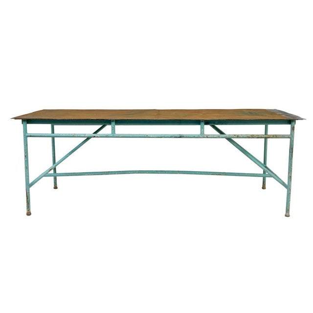 Large Industrial Painted Steel Table, 1920s For Sale - Image 6 of 9