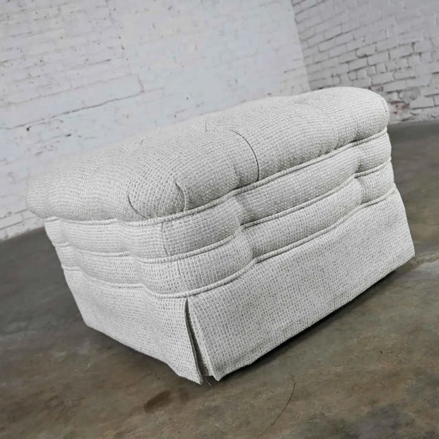 Vintage Brunschwig & Fils St. Andrews Tufted Ottoman in Robert Allen Avanzata Glacier Fabric For Sale - Image 10 of 13
