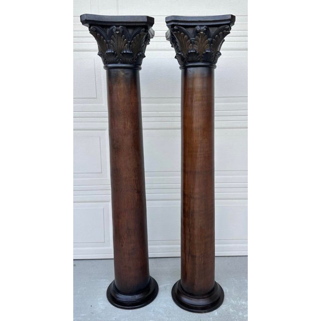 Pair of Custom Vintage Wooden Corinthian Column Pedestals With Capitals For Sale - Image 13 of 18