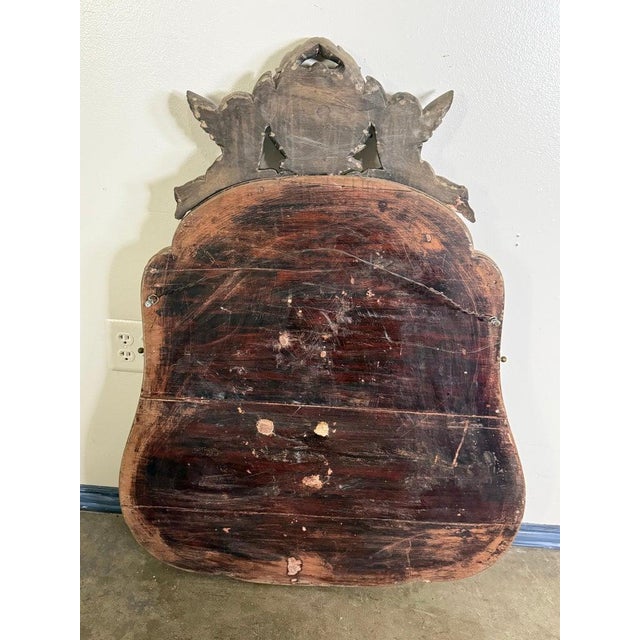 Brown 19th Century French Carved Wood Wall Mirror With Cherub Crest For Sale - Image 8 of 9