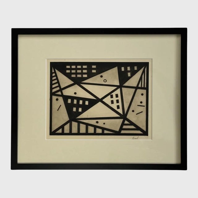 Richard Hood (1910-1995) - Untitled Modernist Geometric Etching, Signed (c. 1952). Hand pulled etching on wove cream...