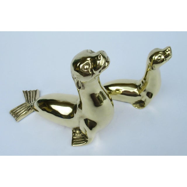 Gold Vintage C.1960's Polished Brass Pair of Seals, Decorative Accents, And/Or Bookends -2 Pieces For Sale - Image 8 of 12