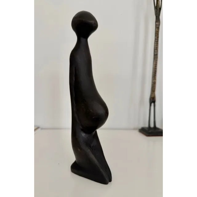 Vintage Fertility Goddess Ebony Wood Hand Carved Modernist Style Sculpture 10" For Sale - Image 4 of 9