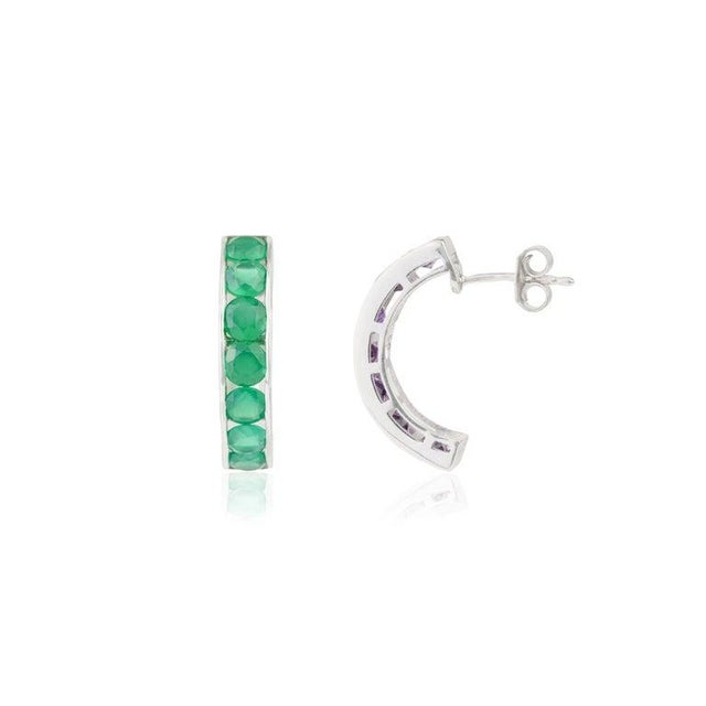 Art Deco 4.53 Ct Green Onyx Half Hoop Earrings in Sterling Silver for Mom Gift- A Pair For Sale - Image 3 of 10
