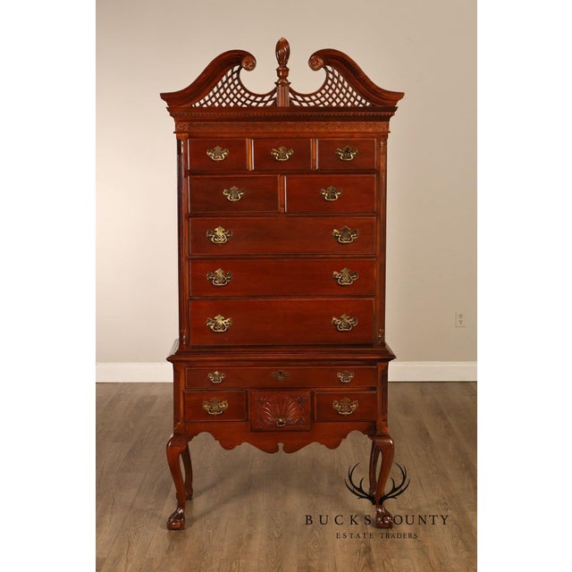 American Drew Traditional Chippendale Style Mahogany Highboy Chest on Chest Tall Dresser For Sale - Image 9 of 18