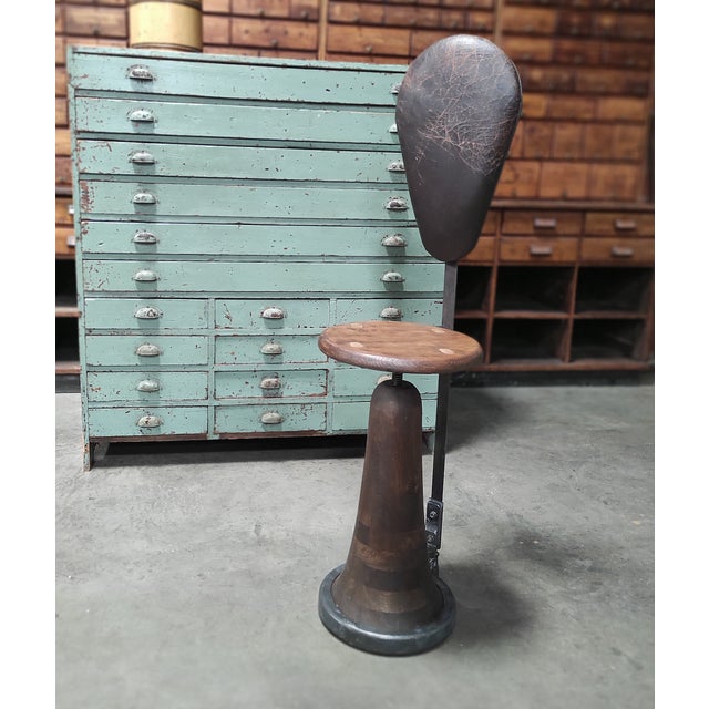 This rare early 20th-century German tram driver’s chair is a stunning piece of history. Made of wood, steel, and leather,...