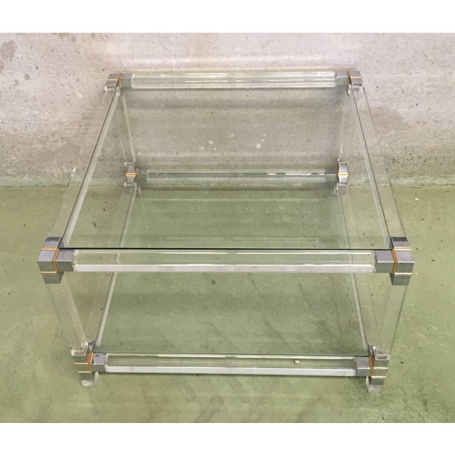 Midcentury Square Lucite Coffee Table With Chromed Metal Details For Sale - Image 12 of 13