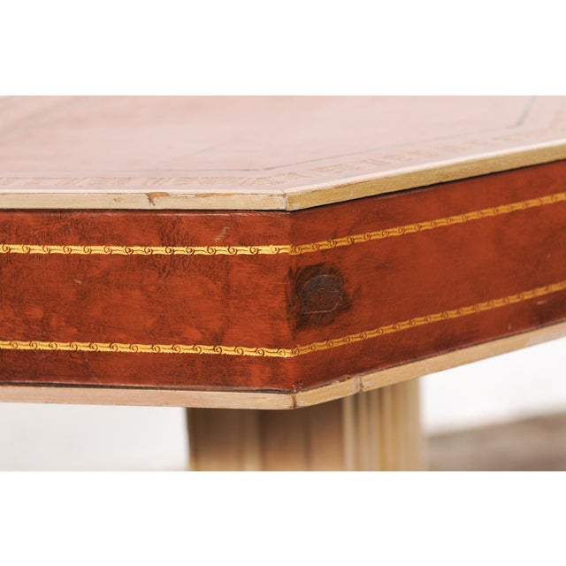 Mid 20th Century French Leather-Top Pedestal Console Table For Sale - Image 11 of 12