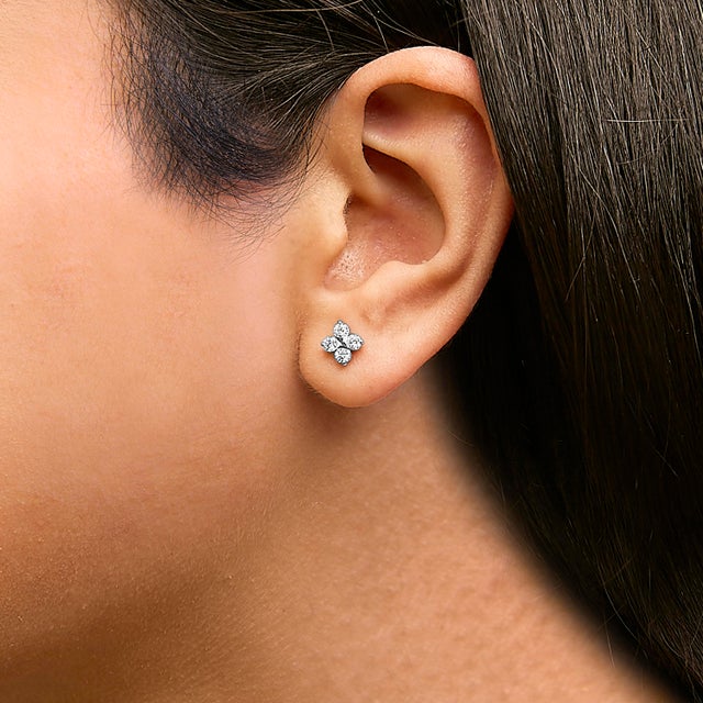 10K White Gold 1/2 Cttw Lab Grown Diamond Snowflake Stud Earrings For Sale - Image 4 of 5
