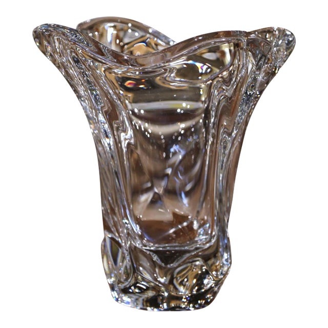 Mid-Century French Blown Clear Crystal Vase For Sale
