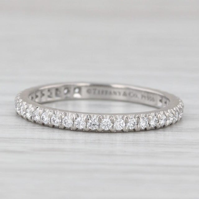 Metal Tiffany Soleste 0.33ctw Diamond Eternity Band 950 Platinum Wedding Ring Box, Size 5.5 For Sale - Image 7 of 8