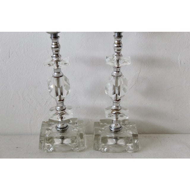 Vintage Mid Century Chrome Cut Glass Small Scale Table Lamps-A Pair For Sale - Image 9 of 11