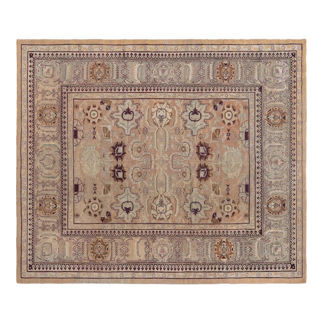 Late 19th Century Indian Amritsar Botanic Handmade Wool Rug For Sale