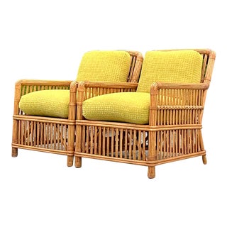 Vintage Boho Palecek Stick Rattan Lounge Chairs - a Pair For Sale