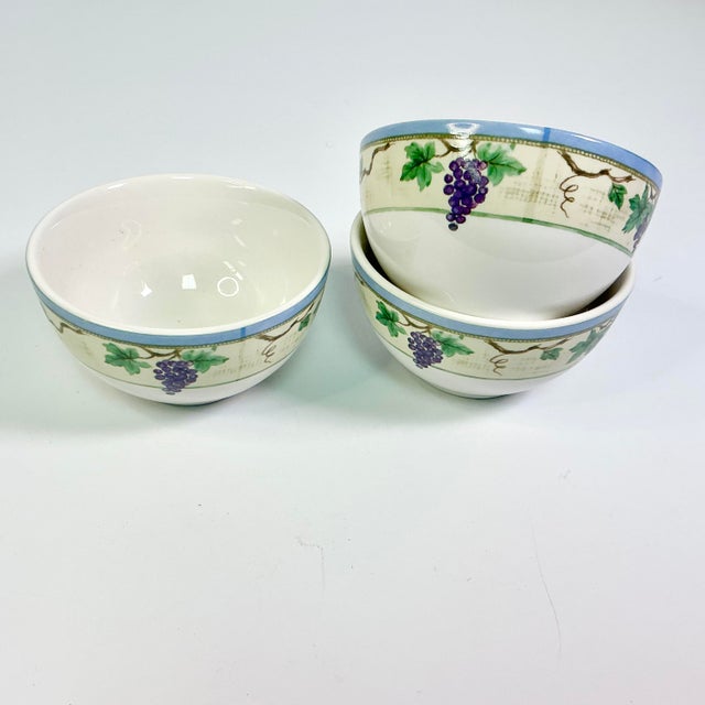 Early 21st C Vintage Boho Chic Merlot Grape Motif Dessert Bowls - Set of 3. For Sale - Image 14 of 16