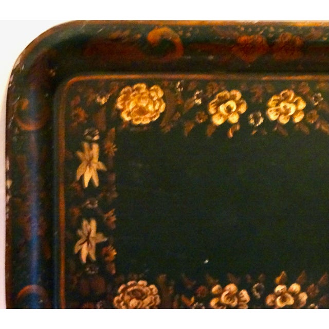 Statement Size Hand Painted Gilt Toleware Tray 28 Inches For Sale - Image 4 of 8