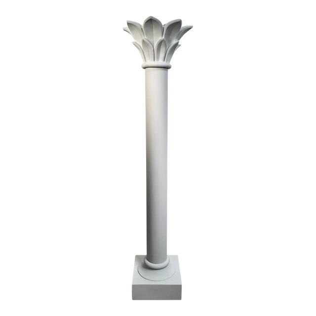 Column-Form Torchiere Floor Lamp W/ Palm Cornice, Usa C 1980s For Sale