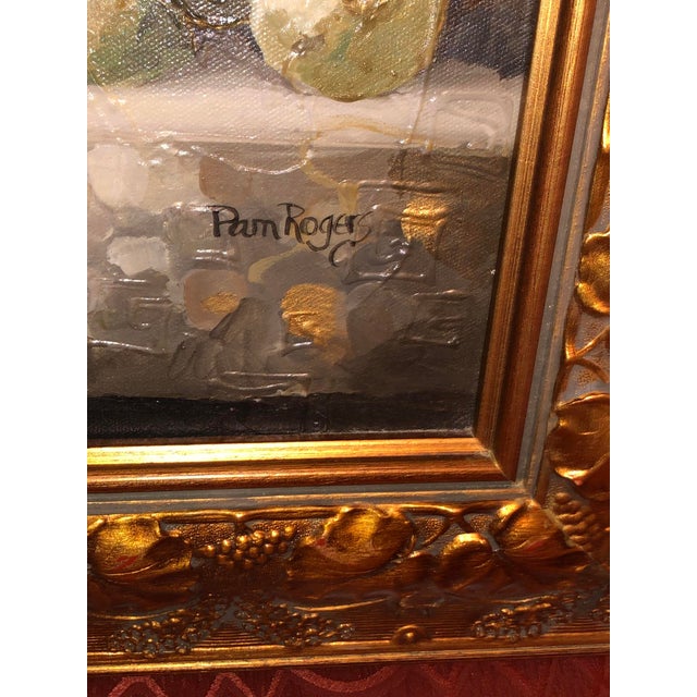 An exquisite 1996 original oil on canvas still life by American artist Pam Rogers. Rendered in a grand "Old World"...