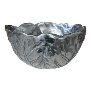 Vintage Cabbage-Form Cast Metal Decorative Bowl With Pewter-Tone Finish For Sale