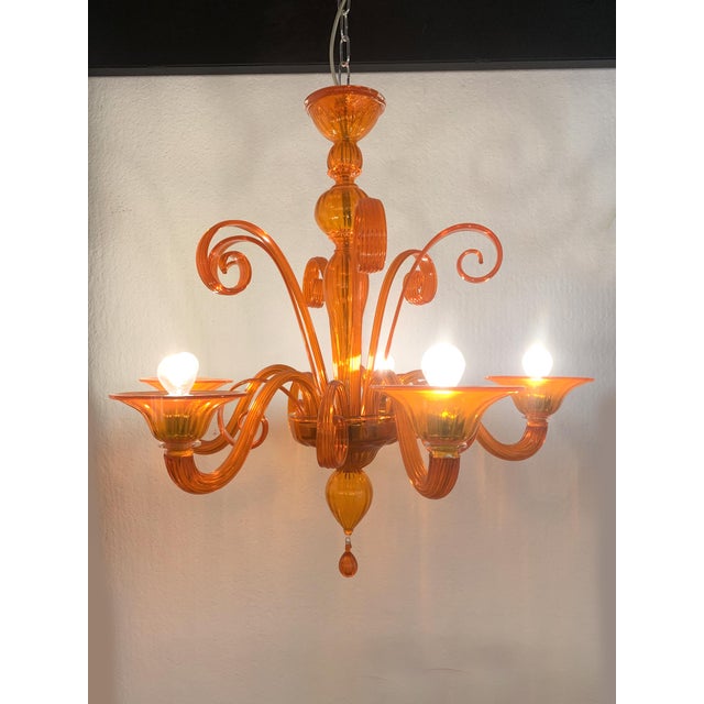 2020s Contemporary Translucent Orange Murano Glass Chandelier For Sale - Image 5 of 6