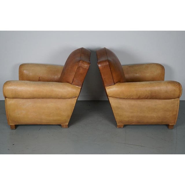 French Club Armchairs with Leather File Mustache Cognac, 1940s, Set of 2 For Sale - Image 10 of 18