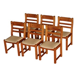 Danish Modern Brutalist Chairs in Pine by Hans Jørgen Frydendal, 1970s, Set of 6 For Sale