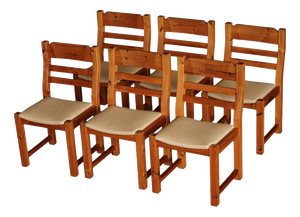 Danish Modern Brutalist Chairs in Pine by Hans Jørgen Frydendal, 1970s, Set of 6