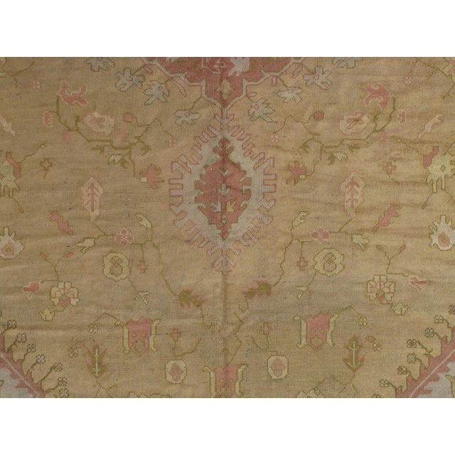Antique Turkish Oushak Carpet, Handmade Oriental Rug, Gold, Coral, Green, Taupe For Sale - Image 9 of 18